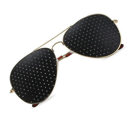 2 PCS Pin-hole Glasses Pin Hole Sunglasses Eye Exercise Eyesight Natural Healing Vision Correction and Improvement(Golden Color Frame)-garmade.com