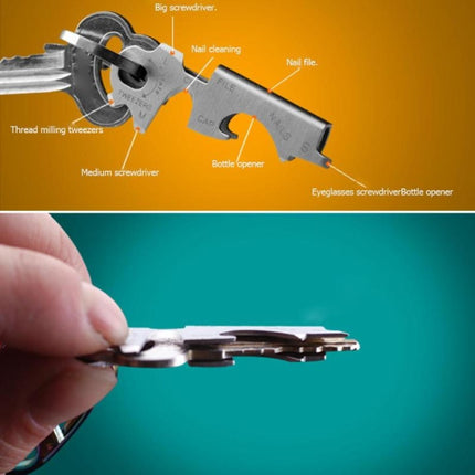 8 in 1 Multitools EDC Stainless Steel Keychain Outdoor Survival Gear Gadget(Silver)-garmade.com