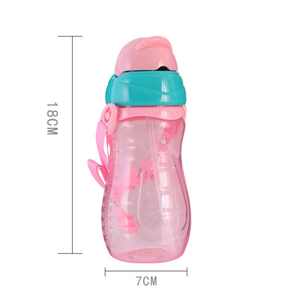 Baby Water Feeding Bottle With Straw Portable Cartoon Save Cups Sports Bottles Baby Feeding Cups(Pink)-garmade.com