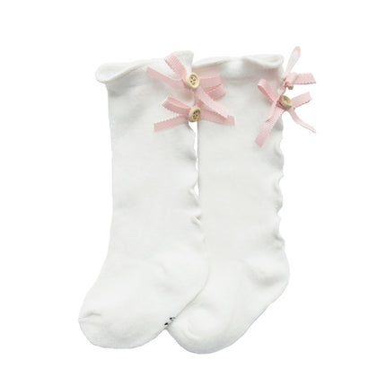 Baby Cute High Knee Fungus Lace Bow Socks, Size:XL(White)-garmade.com