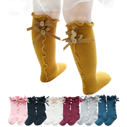 Baby Cute High Knee Fungus Lace Bow Socks, Size:XL(White)-garmade.com