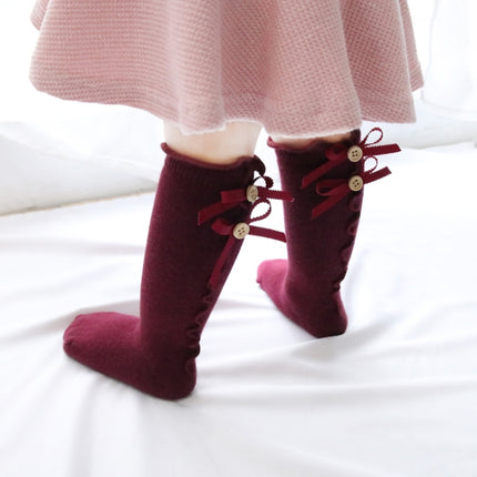 Baby Cute High Knee Fungus Lace Bow Socks, Size:XL(Grey)-garmade.com