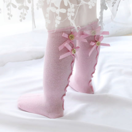 Baby Cute High Knee Fungus Lace Bow Socks, Size:XL(Grey)-garmade.com