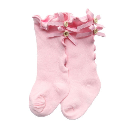 Baby Cute High Knee Fungus Lace Bow Socks, Size:XL(Pink)-garmade.com