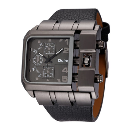 Oulm 3364 Men Square Dial Leather Belt Quartz Watch(Black)-garmade.com