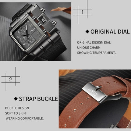 Oulm 3364 Men Square Dial Leather Belt Quartz Watch(Black)-garmade.com