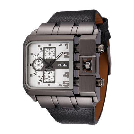 Oulm 3364 Men Square Dial Leather Belt Quartz Watch(White)-garmade.com