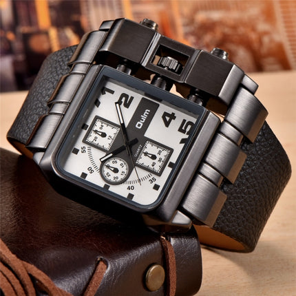 Oulm 3364 Men Square Dial Leather Belt Quartz Watch(White)-garmade.com