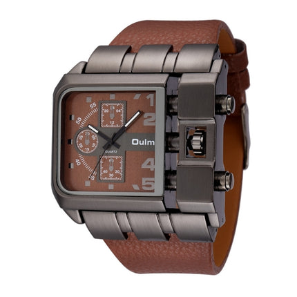 Oulm 3364 Men Square Dial Leather Belt Quartz Watch(Coffee)-garmade.com