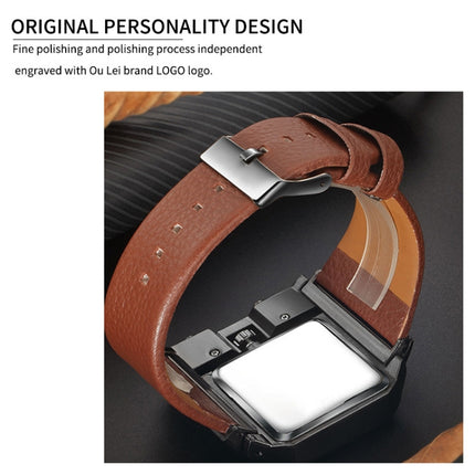 Oulm 3364 Men Square Dial Leather Belt Quartz Watch(Coffee)-garmade.com