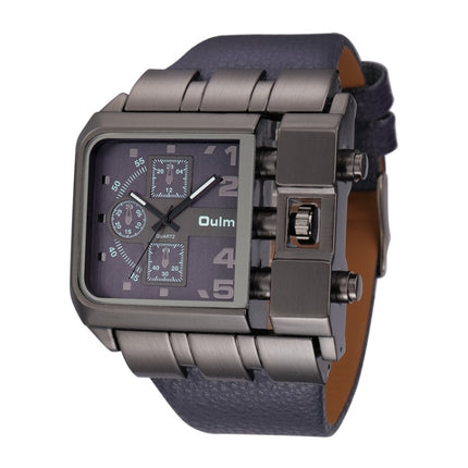 Oulm 3364 Men Square Dial Leather Belt Quartz Watch(Blue)-garmade.com