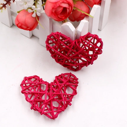 5 PCS 6cm Artificial Straw Ball DIY Decoration Rattan Heart Christmas Decor Home Ornament(Rose Red)-garmade.com