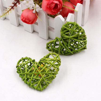 5 PCS 6cm Artificial Straw Ball DIY Decoration Rattan Heart Christmas Decor Home Ornament(Green)-garmade.com