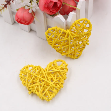 5 PCS 6cm Artificial Straw Ball DIY Decoration Rattan Heart Christmas Decor Home Ornament(Yellow)-garmade.com