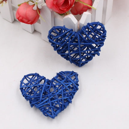 5 PCS 6cm Artificial Straw Ball DIY Decoration Rattan Heart Christmas Decor Home Ornament(Dark Blue)-garmade.com