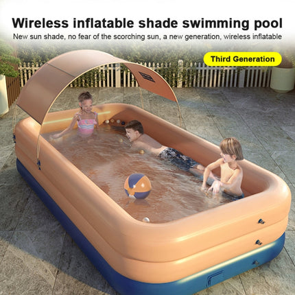 PVC Shade Wireless Automatic Inflatable Swimming Pool Household Children Swimming Pool Large Outdoor Plastic Pool with Shed, Size:2.1m(Blue)-garmade.com