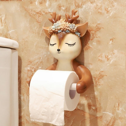 Punch-free Cartoon Animal Creative Home Roll Bathroom Wall-mounted Tissue Box(Little Deer)-garmade.com