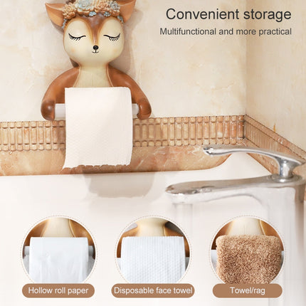 Punch-free Cartoon Animal Creative Home Roll Bathroom Wall-mounted Tissue Box(Little Deer)-garmade.com
