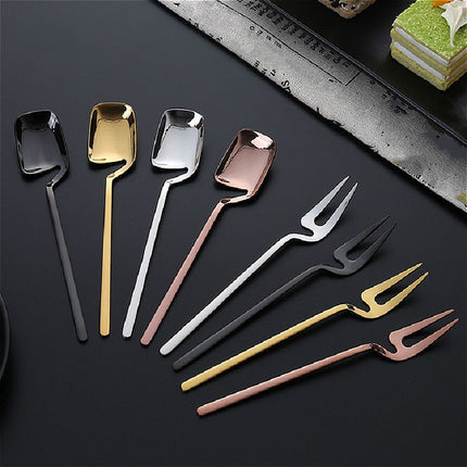 Stainless Steel V-shaped Wall Hanging Design Simple Coffee Spoon Fork Creative Long Handle Stirring Tableware, Style:Spoon, Color:Black-garmade.com