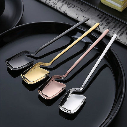 Stainless Steel V-shaped Wall Hanging Design Simple Coffee Spoon Fork Creative Long Handle Stirring Tableware, Style:Spoon, Color:Black-garmade.com