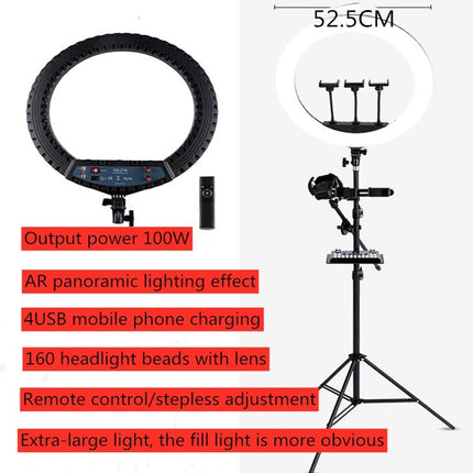 HQ-21N 21 inch 52.5cm LED Ring Vlogging Photography Video Lights Kits with Remote Control & Phone Clamp & 2.1m Tripod Mount, EU Plug-garmade.com