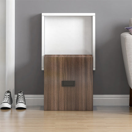 Simple Wooden Folding Wall-mounted Home Footstool Aisle Invisible Shoe Stool(Warm White Cabinet + Walnut Wood Panel)-garmade.com