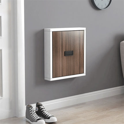 Simple Wooden Folding Wall-mounted Home Footstool Aisle Invisible Shoe Stool(Warm White Cabinet + Walnut Wood Panel)-garmade.com