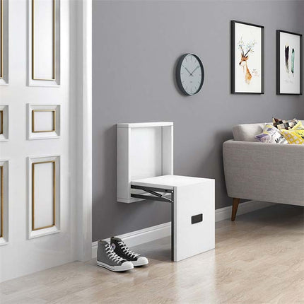 Simple Wooden Folding Wall-mounted Home Footstool Aisle Invisible Shoe Stool(Warm White)-garmade.com
