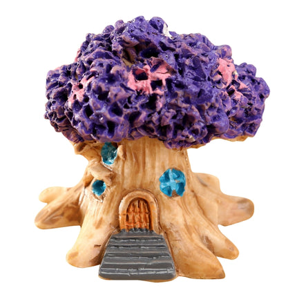 Micro Landscape Flower Pot Decoration Fleshy Cartoon Construction Toy Big Tree House Resin Decoration(Purple)-garmade.com