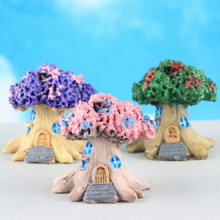 Micro Landscape Flower Pot Decoration Fleshy Cartoon Construction Toy Big Tree House Resin Decoration(Purple)-garmade.com