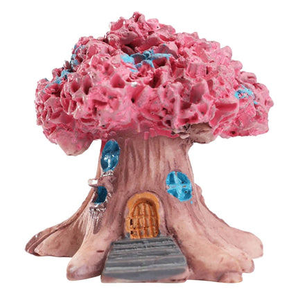 Micro Landscape Flower Pot Decoration Fleshy Cartoon Construction Toy Big Tree House Resin Decoration(Pink)-garmade.com
