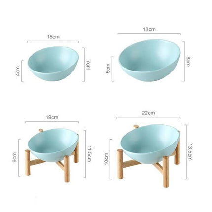 18cm/600ml Cat Dog Food Bowl Pet Ceramic Bowl, Style:Bowl With Wooden Stand(White)-garmade.com