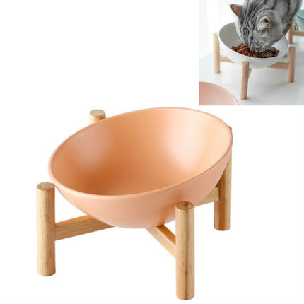 18cm/600ml Cat Dog Food Bowl Pet Ceramic Bowl, Style:Bowl With Wooden Stand(Orange)-garmade.com