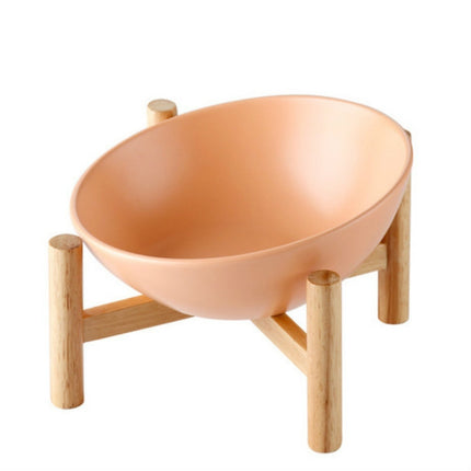 18cm/600ml Cat Dog Food Bowl Pet Ceramic Bowl, Style:Bowl With Wooden Stand(Orange)-garmade.com