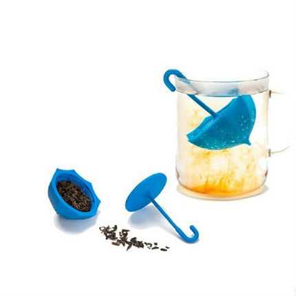 2 PCS Silicone Umbrella Recycling Tea Filter Drinking Utensils Tool(Blue and Blue Handle)-garmade.com