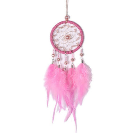 Mini Creative Dreamcatcher Crafts Hollow Wind Chime Car Hanging Decoration(Pink)-garmade.com
