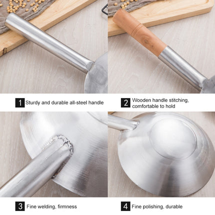 Stainless Steel Kitchen Spoon Water Spoon Large Scoop, Size:22cm(Wooden Handle)-garmade.com