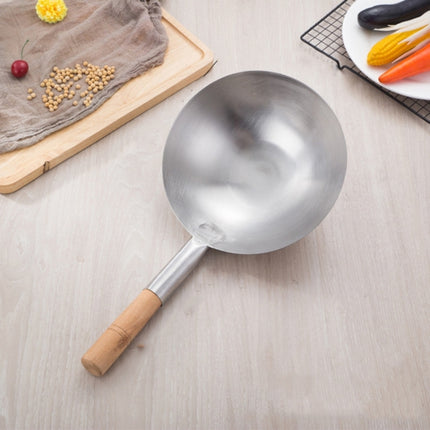 Stainless Steel Kitchen Spoon Water Spoon Large Scoop, Size:24cm(Wooden Handle)-garmade.com