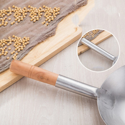 Stainless Steel Kitchen Spoon Water Spoon Large Scoop, Size:28cm(Wooden Handle)-garmade.com