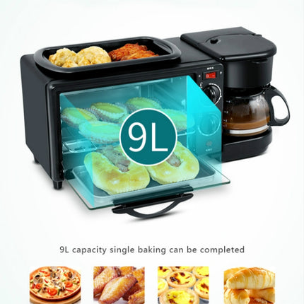 3 in 1 Electric Breakfast Machine Multifunction Coffee Maker + Frying Pan + Mini Oven Household Bread Pizza Oven(Black)-garmade.com