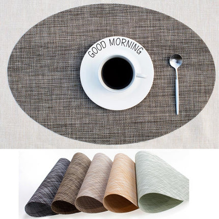 PVC Oval Shape Dining Table Mat Heat Insulation Non-Slip Placemats Disc Bowl Tableware Pads(Linen)-garmade.com