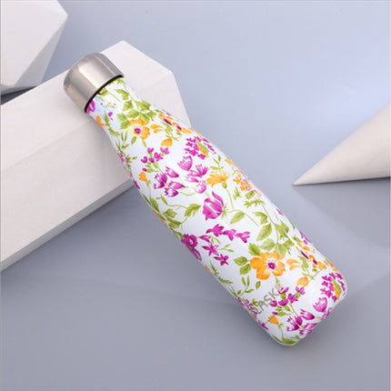 Animals Plants Pattern Thermal Cup Vacuum Flask Heat Water Bottle Portable Stainless Steel Sports Kettle, Capacity:500ml(White Flower)-garmade.com