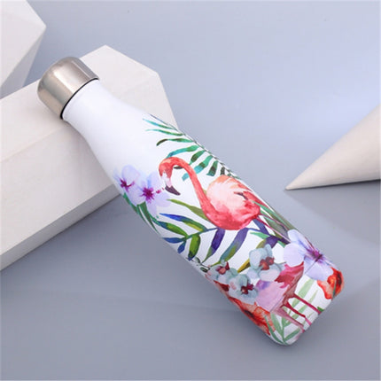 Animals Plants Pattern Thermal Cup Vacuum Flask Heat Water Bottle Portable Stainless Steel Sports Kettle, Capacity:500ml(Big Flamingo)-garmade.com