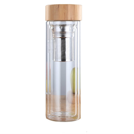 Glass Water Tea Bottles with Infuser Bamboo Lid Double Wall Brief Portable Outdoor Bottle 450ML-garmade.com