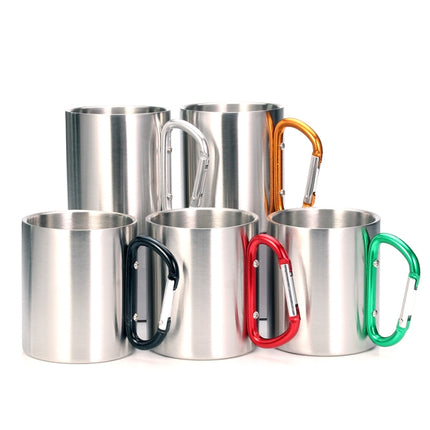 Stainless Steel Double Walled Water Mugs Coffee Cup with Carabiner Handle, Random Color Delivery-garmade.com