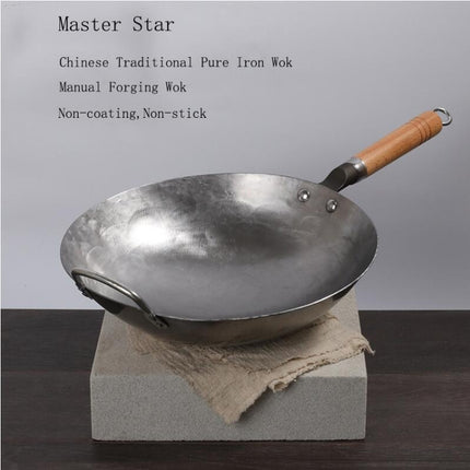 Old-fashioned Household Iron Pot Healthy Uncoated Traditional Handmade Non-stick Pot, Size:32cm, Style:With Ear-garmade.com
