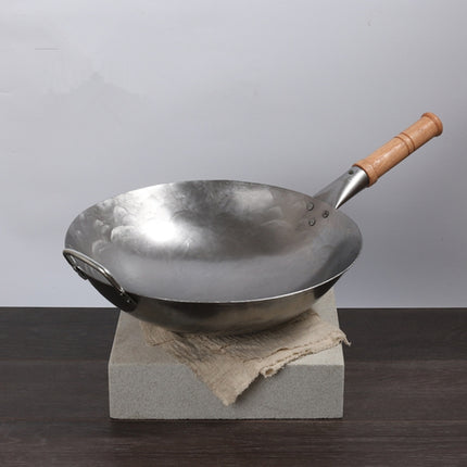 Old-fashioned Household Iron Pot Healthy Uncoated Traditional Handmade Non-stick Pot, Size:36cm, Style:With Ear-garmade.com