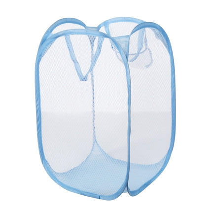 Foldable Pop Up Wash Bag Laundry Basket Bag Hamper Mesh Storage Pueple Dirty Clothes Basket(Blue)-garmade.com