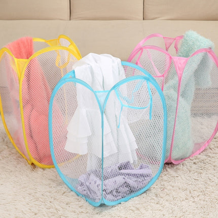 Foldable Pop Up Wash Bag Laundry Basket Bag Hamper Mesh Storage Pueple Dirty Clothes Basket(Blue)-garmade.com