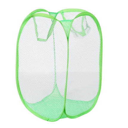 Foldable Pop Up Wash Bag Laundry Basket Bag Hamper Mesh Storage Pueple Dirty Clothes Basket(Green)-garmade.com